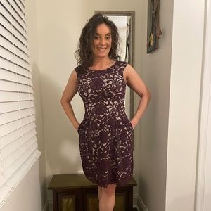 Vince Camuto Cap Sleeve Lace Wine Dress with Pockets